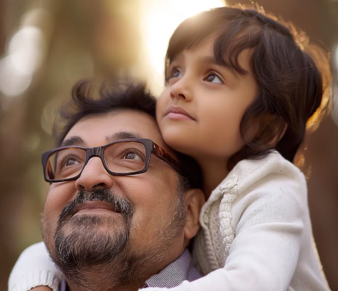 Un enfant et un adulte le regard porté dans la même direction